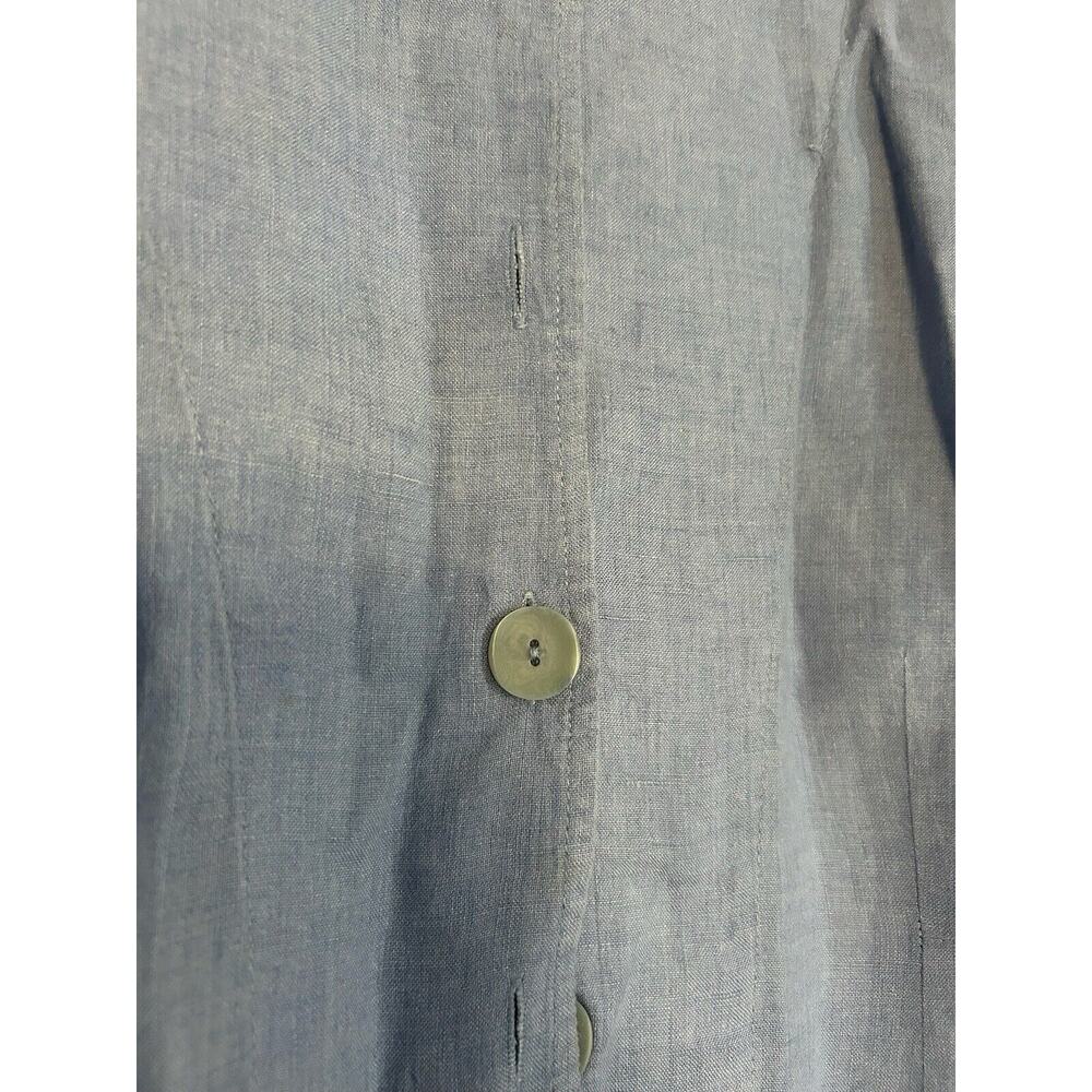 FLAX L Blue Lavender Button Up Long Sleeve Linen Shirt Jacket Collar Lagenlook - Picture 2 of 6
